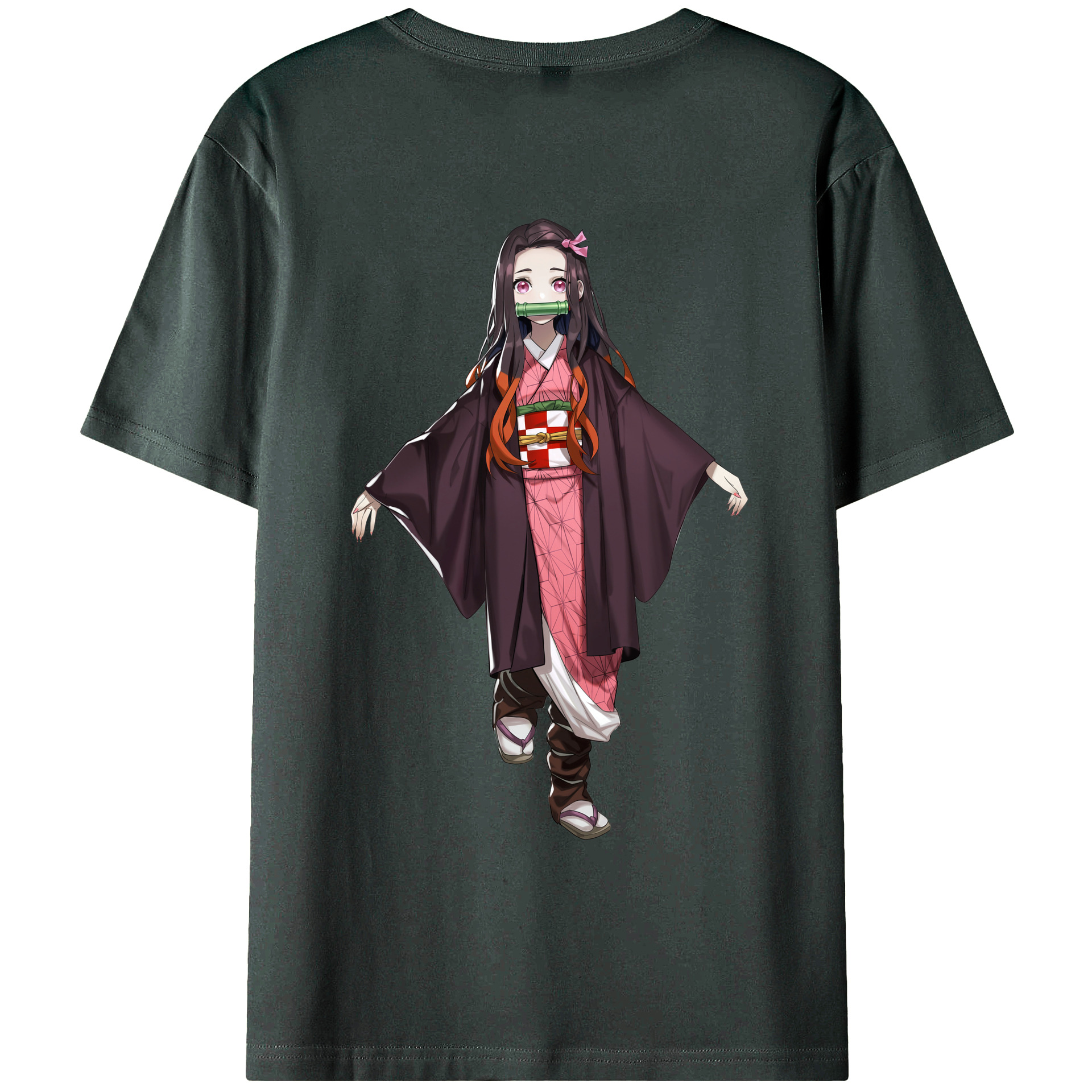 （画像用） 鬼滅の刃（きめつのやいば）竈門 禰󠄀豆子／かまど ねずこ Kamado Nezuko 綿100％ メンズ半袖Tシャツ（バックプリント） 通気性